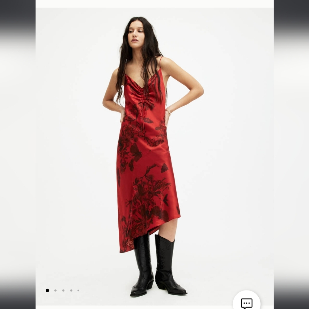 Allsaints Sanibel Satin Floral  Midi Dress